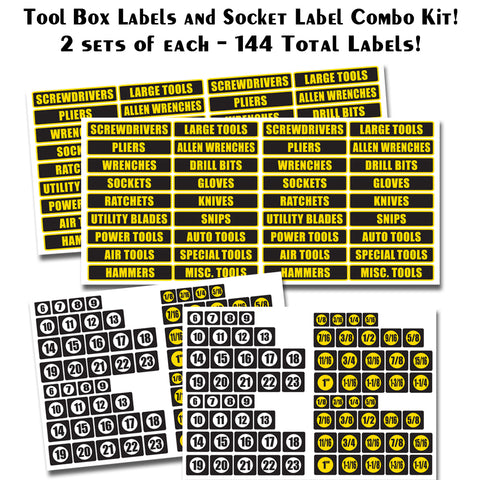 Tool Box Labels AND Socket Labels - 144 total vinyl decals - 2 of each sets included in combo kit