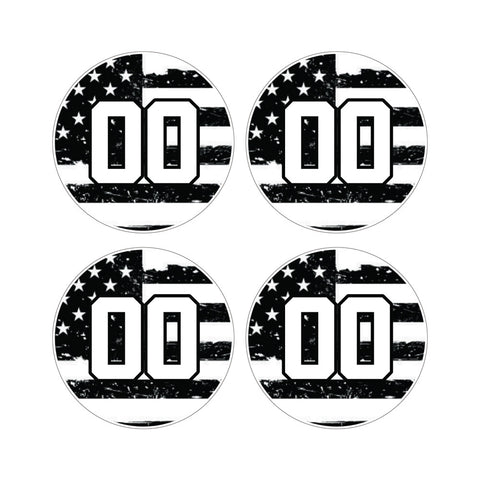 American Flag Black and White Bat Decal Set Customized with Number